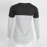 Maxbell Women Striped Suede Pocket Spliced Long Sleeve Slim T-shirt S Gray