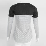 Maxbell Women Striped Suede Pocket Spliced Long Sleeve Slim T-shirt XL Gray