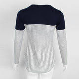 Maxbell Women Striped Suede Pocket Spliced Long Sleeve Slim T-shirt XL Navy blue