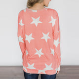 Maxbell Fashion Women Stars Print Round Neck Star Print Long Sleeve T-shirt S Pink