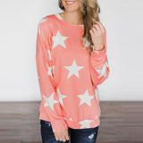 Maxbell Fashion Women Stars Print Round Neck Star Print Long Sleeve T-shirt S Pink