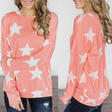 Maxbell Fashion Women Stars Print Round Neck Star Print Long Sleeve T-shirt S Pink