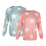 Maxbell Fashion Women Stars Print Round Neck Star Print Long Sleeve T-shirt S Pink
