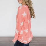 Maxbell Fashion Women Stars Print Round Neck Star Print Long Sleeve T-shirt S Pink