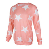 Maxbell Fashion Women Stars Print Round Neck Star Print Long Sleeve T-shirt S Pink