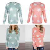 Maxbell Fashion Women Stars Print Round Neck Star Print Long Sleeve T-shirt S Pink
