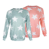 Maxbell Fashion Women Stars Print Round Neck Star Print Long Sleeve T-shirt S Pink