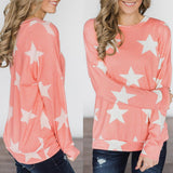 Maxbell Fashion Women Stars Print Round Neck Star Print Long Sleeve T-shirt S Pink
