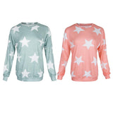 Maxbell Fashion Women Stars Print Round Neck Star Print Long Sleeve T-shirt S Pink