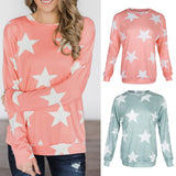 Maxbell Fashion Women Stars Print Round Neck Star Print Long Sleeve T-shirt S Pink
