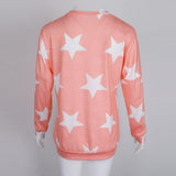 Maxbell Fashion Women Stars Print Round Neck Star Print Long Sleeve T-shirt S Pink