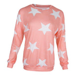 Maxbell Fashion Women Stars Print Round Neck Star Print Long Sleeve T-shirt S Pink