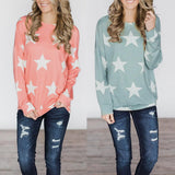 Maxbell Fashion Women Stars Print Round Neck Star Print Long Sleeve T-shirt S Pink