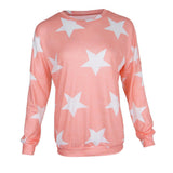 Maxbell Fashion Women Stars Print Round Neck Star Print Long Sleeve T-shirt S Pink