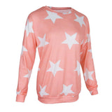 Maxbell Fashion Women Stars Print Round Neck Star Print Long Sleeve T-shirt S Pink