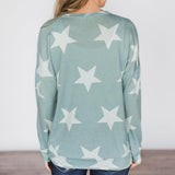 Maxbell Fashion Women Stars Print Round Neck Star Print Long Sleeve T-shirt M Green