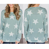Maxbell Fashion Women Stars Print Round Neck Star Print Long Sleeve T-shirt M Green