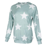 Maxbell Fashion Women Stars Print Round Neck Star Print Long Sleeve T-shirt M Green
