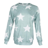 Maxbell Fashion Women Stars Print Round Neck Star Print Long Sleeve T-shirt M Green