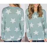Maxbell Fashion Women Stars Print Round Neck Star Print Long Sleeve T-shirt M Green