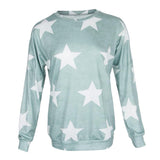 Maxbell Fashion Women Stars Print Round Neck Star Print Long Sleeve T-shirt M Green