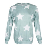 Maxbell Fashion Women Stars Print Round Neck Star Print Long Sleeve T-shirt M Green