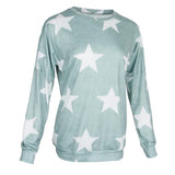 Maxbell Fashion Women Stars Print Round Neck Star Print Long Sleeve T-shirt M Green