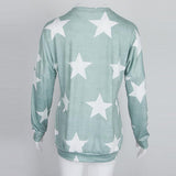 Maxbell Fashion Women Stars Print Round Neck Star Print Long Sleeve T-shirt M Green