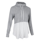 Women's Cowl Neck Hoodies Tops Long Sleeve Color Block Sweatshirt White M