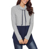 Women's Cowl Neck Hoodies Tops Long Sleeve Color Block Sweatshirt Blue S