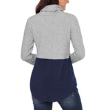 Maxbell Women's Cowl Neck Hoodies Tops Long Sleeve Color Block Sweatshirt Blue XXL