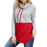 Women's Cowl Neck Hoodies Tops Long Sleeve Color Block Sweatshirt Red S