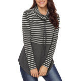 Women's Cowl Neck Hoodies Tops Long Sleeve Color Block Sweatshirt Gray S