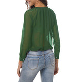 Maxbell Fashion Women Ladies Loose Casual Chiffon Long Sleeve Shirt Tops Blouses M Green