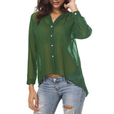 Maxbell Fashion Women Ladies Loose Casual Chiffon Long Sleeve Shirt Tops Blouses M Green