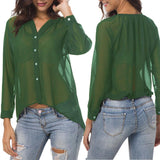 Maxbell Fashion Women Ladies Loose Casual Chiffon Long Sleeve Shirt Tops Blouses M Green