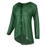 Maxbell Fashion Women Ladies Loose Casual Chiffon Long Sleeve Shirt Tops Blouses M Green