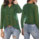 Maxbell Fashion Women Ladies Loose Casual Chiffon Long Sleeve Shirt Tops Blouses M Green