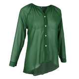 Maxbell Fashion Women Ladies Loose Casual Chiffon Long Sleeve Shirt Tops Blouses M Green