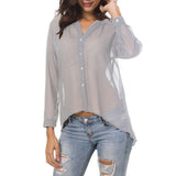 Maxbell Fashion Women Ladies Loose Casual Chiffon Long Sleeve Shirt Tops Blouses M Gray