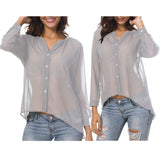 Maxbell Fashion Women Ladies Loose Casual Chiffon Long Sleeve Shirt Tops Blouses M Gray