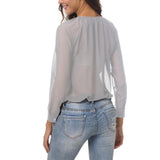 Fashion Women Ladies Loose Casual Chiffon Long Sleeve Shirt Tops Blouses XL Gray