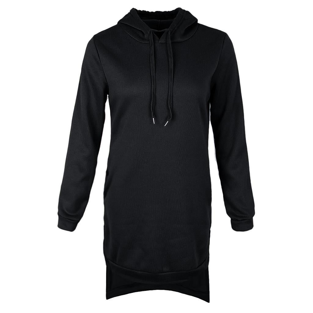 Maxbell Lady Sweatshirt Hooded Dress Long Sleeve Pullover Jumper Sweater Top S Black