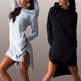 Maxbell Lady Sweatshirt Hooded Dress Long Sleeve Pullover Jumper Sweater Top S Black