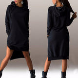 Maxbell Lady Sweatshirt Hooded Dress Long Sleeve Pullover Jumper Sweater Top S Black