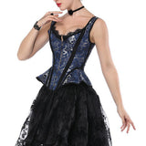 Maxbell Women's Lace up Corset Shoulder Strap Bustier Top Overbust Shaper L Blue