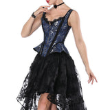 Maxbell Women's Lace up Corset Shoulder Strap Bustier Top Overbust Shaper L Blue