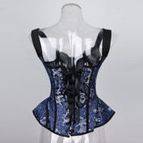 Maxbell Women's Lace up Corset Shoulder Strap Bustier Top Overbust Shaper L Blue