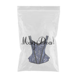 Maxbell Women's Lace up Corset Shoulder Strap Bustier Top Overbust Shaper L Blue