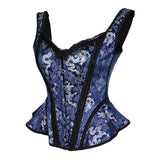 Maxbell Women's Lace up Corset Shoulder Strap Bustier Top Overbust Shaper L Blue